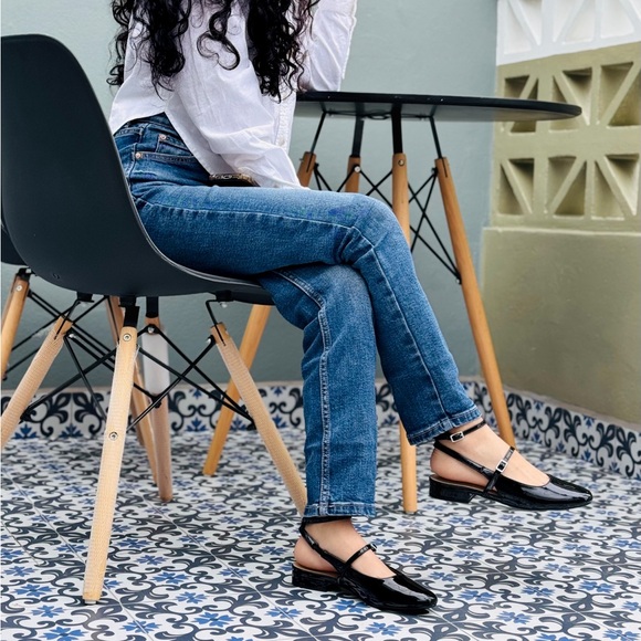 Black Patent Leather Slingback Mary jane Flats - Picture 2 of 3